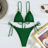Solid Color Strap Bikini Two Swimsuits