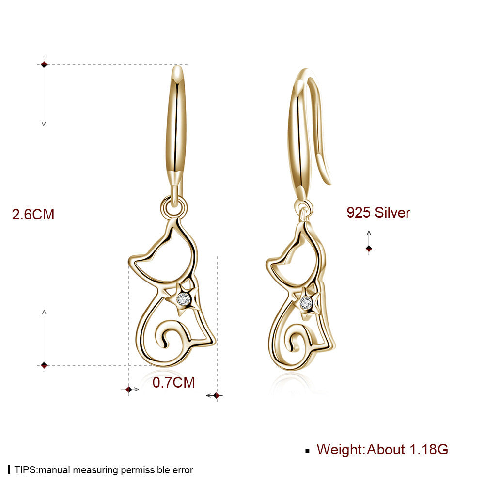 Sterling Silver Cat Zircon Earrings