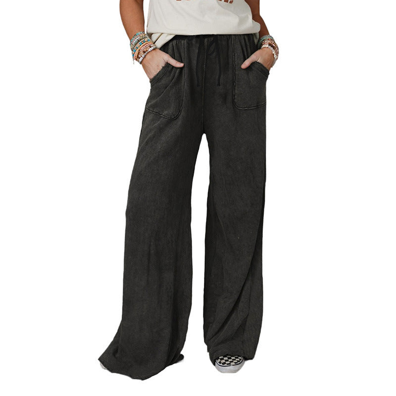 New Washed Drawstring Casual Pants