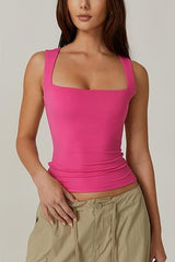 Summer Square-neck Tank Solid Sleeveless Tops