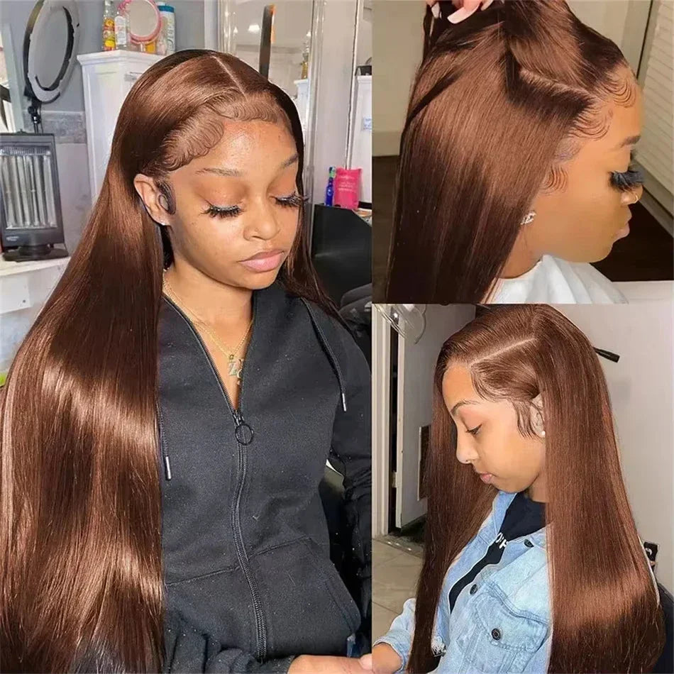 Bone Straight Chocolate Brown Human Hair Wigs