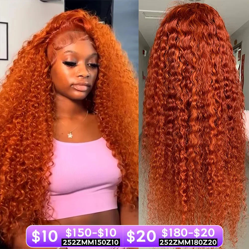 Orange colored Water wave Human Hair Wigs