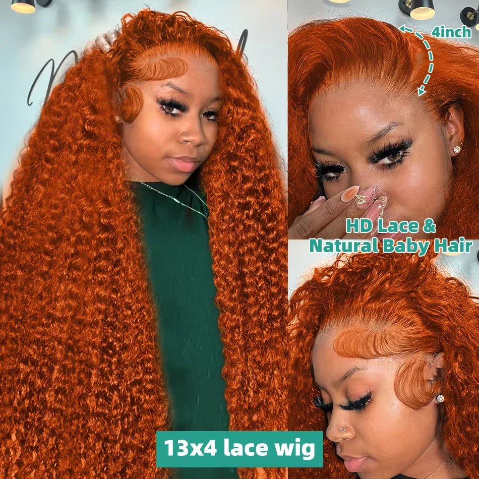 Orange colored Water wave Human Hair Wigs