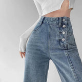 Irregular Breasted High Waist Jeans