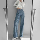 Irregular Breasted High Waist Jeans