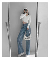 Irregular Breasted High Waist Jeans