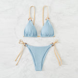 Solid Color Strap Bikini Two Swimsuits