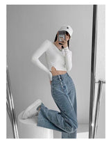 Irregular Breasted High Waist Jeans