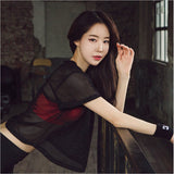 Hollow Out Mesh Blouse Crop Tops