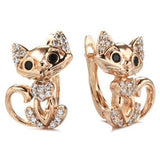 Purple Gold Temperament Cat Fine Zircon-embedded Earrings