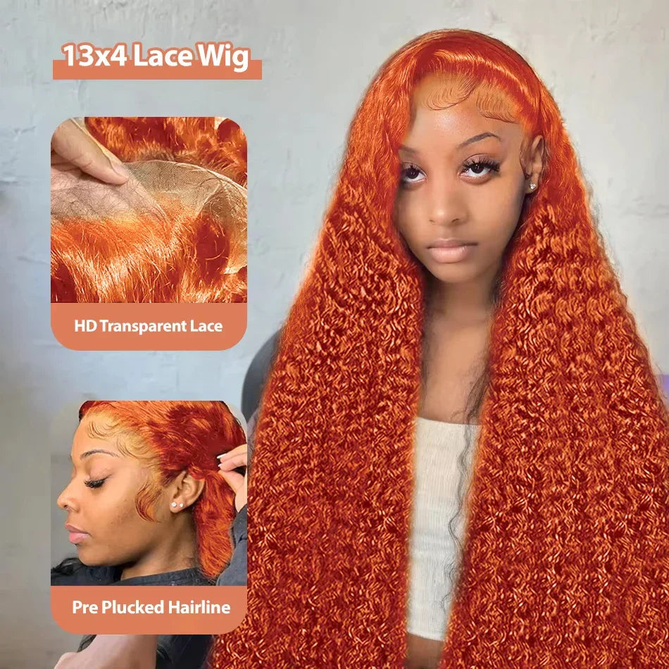 Orange colored Water wave Human Hair Wigs