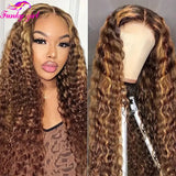 Honey Blonde Water Wave Lace Front Curly Wigs