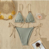 Solid Color Strap Bikini Two Swimsuits